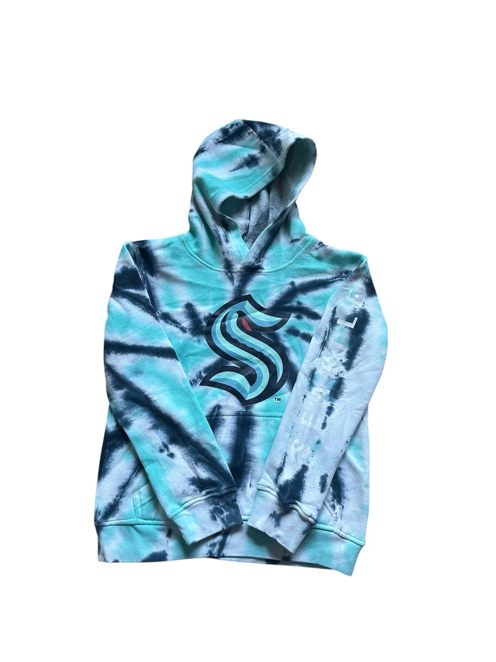 Seattle Kraken Tie Dye Hoodie Youth NWT NHL Pullover Sweatshirt Blue Black